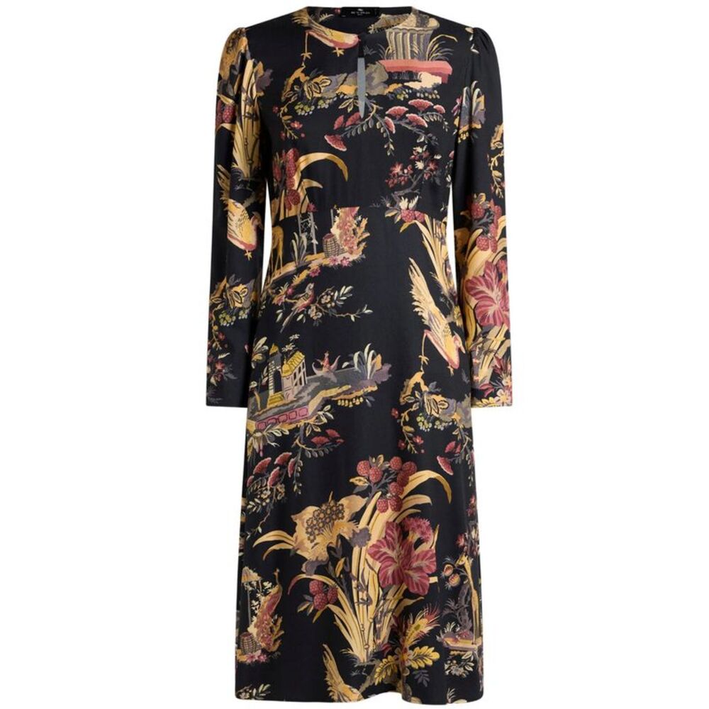 Crepe Midi Dress With Flower And Animal Motif Women